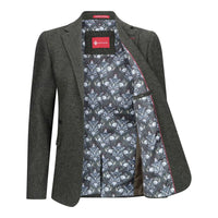Ženski blazer obleka iz volnenega tvida z našitki na komolcu iz 20. let prejšnjega stoletja, vintage klasična zelena