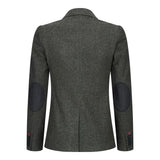 Ženski blazer obleka iz volnenega tvida z našitki na komolcu iz 20. let prejšnjega stoletja, vintage klasična zelena