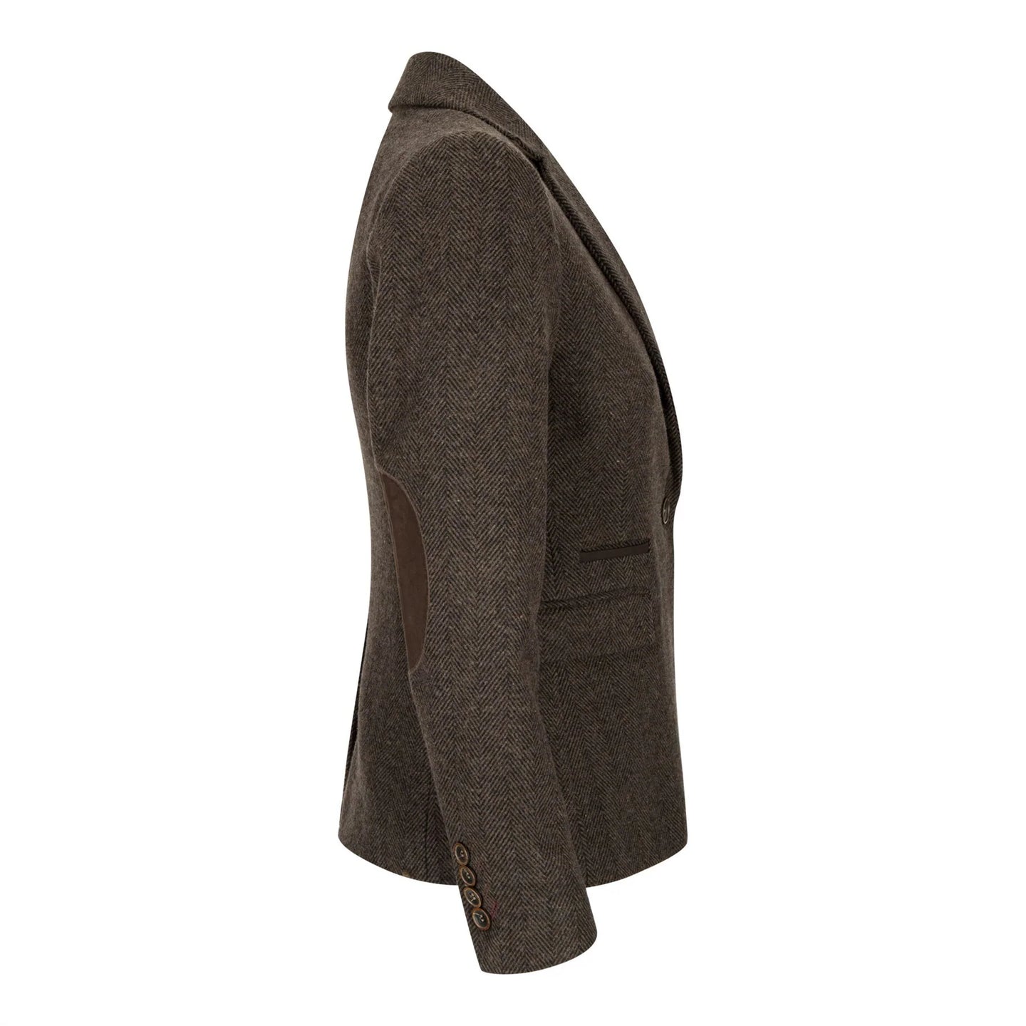 Ženski tvid blazer z vzorcem ribje kosti, rjav, vintage, krojen, klasičen, elegantni