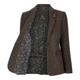 Ženski tvid blazer z vzorcem ribje kosti, rjav, vintage, krojen, klasičen, elegantni