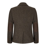 Ženski tvid blazer z vzorcem ribje kosti, rjav, vintage, krojen, klasičen, elegantni