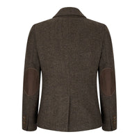 Ženski tvid blazer z vzorcem ribje kosti, rjav, vintage, krojen, klasičen, elegantni