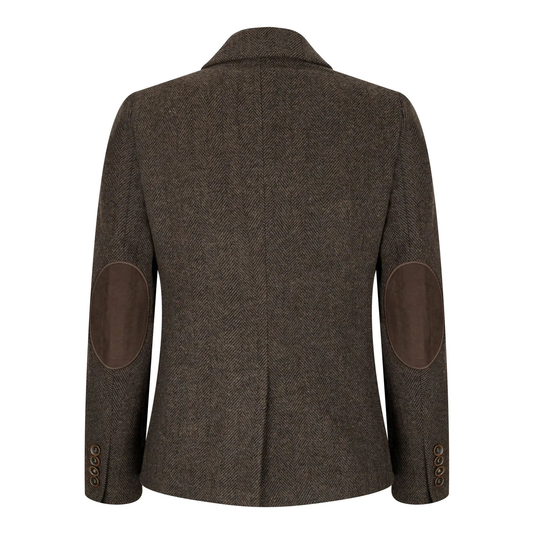 Ženski tvid blazer z vzorcem ribje kosti, rjav, vintage, krojen, klasičen, elegantni