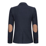 Ženski blazer obleka iz volnenega tvida z našitki na komolcu iz 20. let prejšnjega stoletja, vintage klasična modra