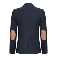 Ženski blazer obleka iz volnenega tvida z našitki na komolcu iz 20. let prejšnjega stoletja, vintage klasična modra