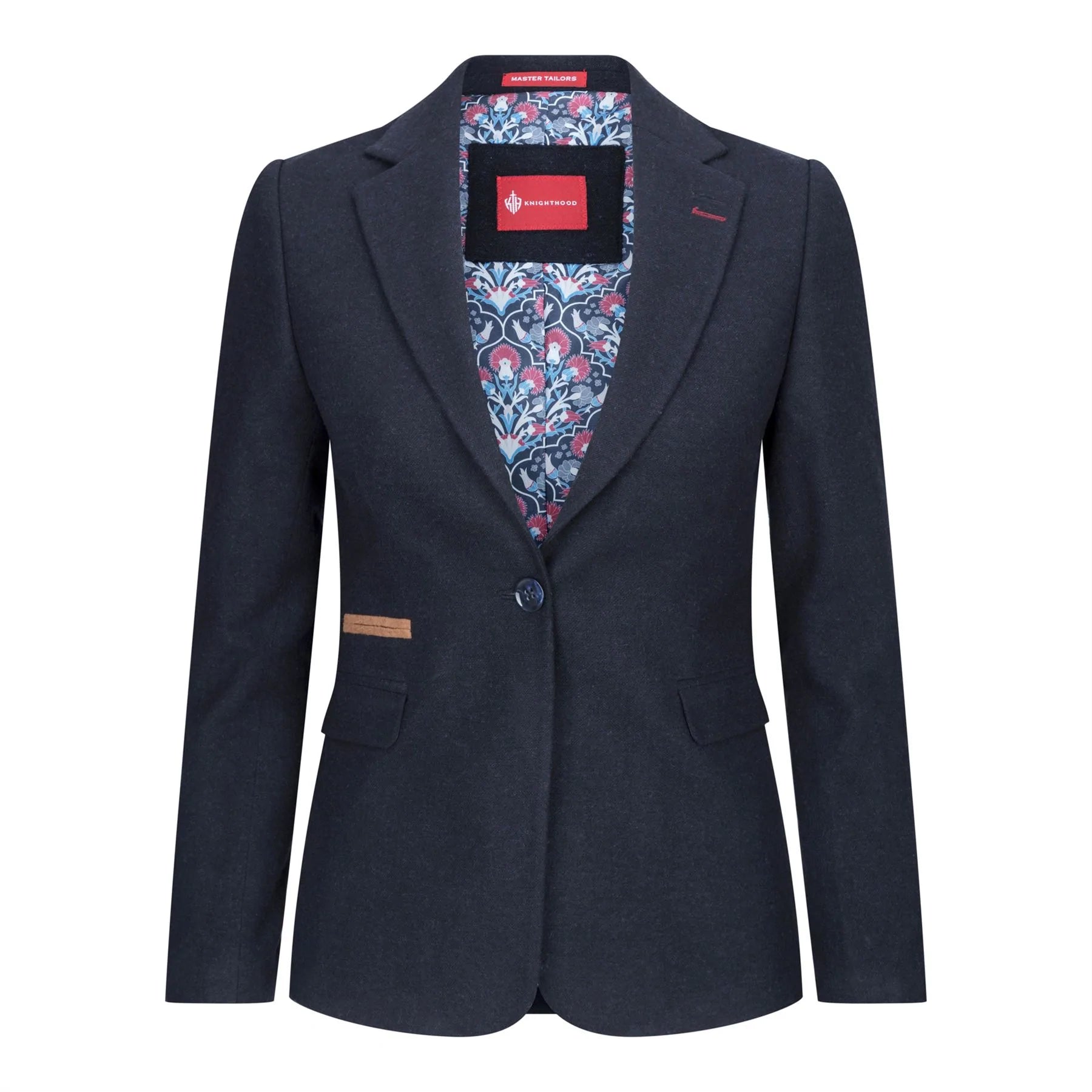 Ženski blazer obleka iz volnenega tvida z našitki na komolcu iz 20. let prejšnjega stoletja, vintage klasična modra