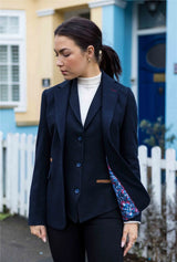 Ženski blazer obleka iz volnenega tvida z našitki na komolcu iz 20. let prejšnjega stoletja, vintage klasična modra