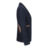 Ženski blazer obleka iz volnenega tvida z našitki na komolcu iz 20. let prejšnjega stoletja, vintage klasična modra