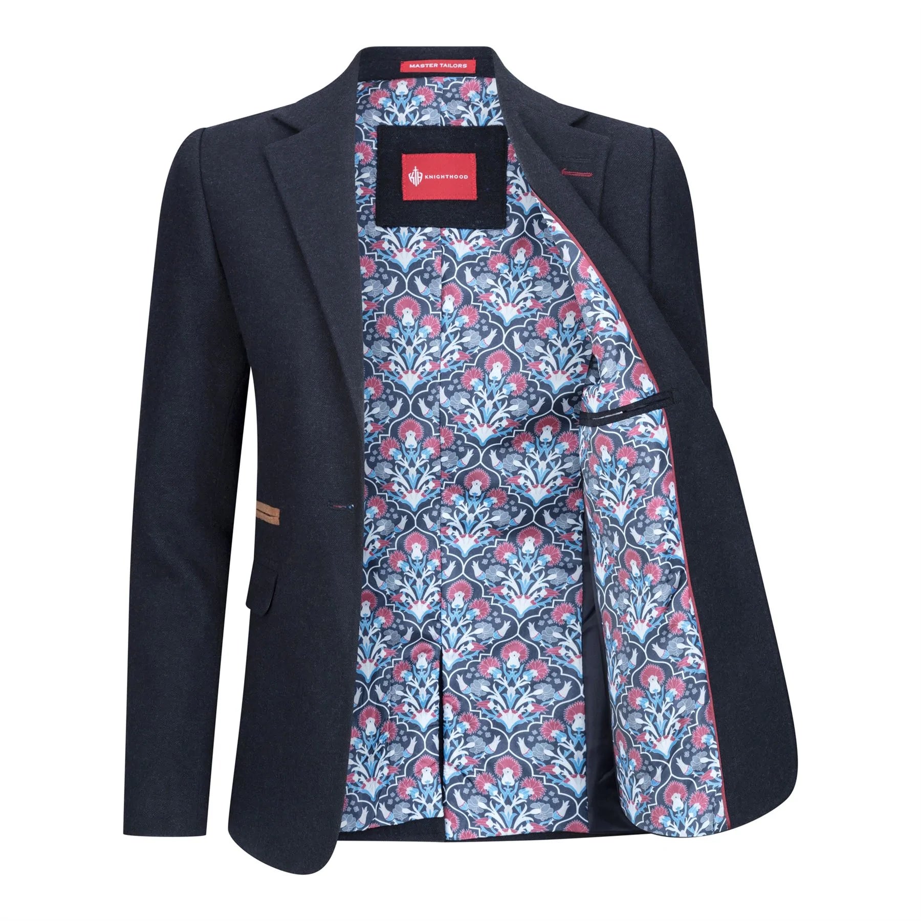 Ženski blazer obleka iz volnenega tvida z našitki na komolcu iz 20. let prejšnjega stoletja, vintage klasična modra