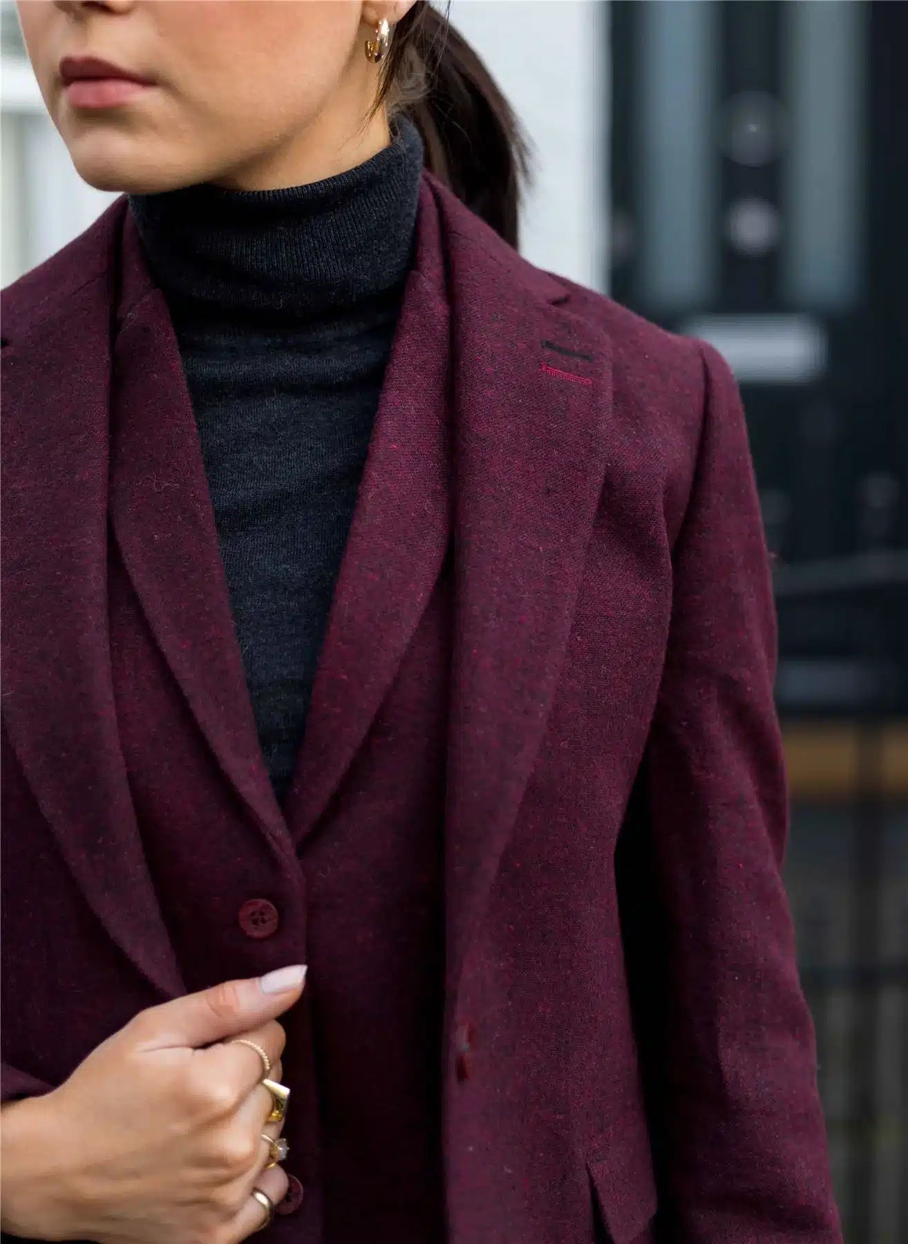 Ženski blazer obleka iz volnenega tvida z našitki na komolcu iz 20. let prejšnjega stoletja, vintage klasična bordo barva