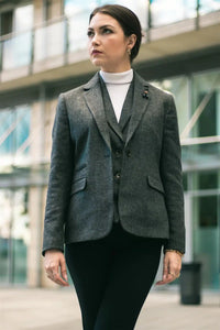 Ženski sivi tvid blazer z vzorcem ribje kosti, krojen kroj iz 20. let prejšnjega stoletja, vintage retro