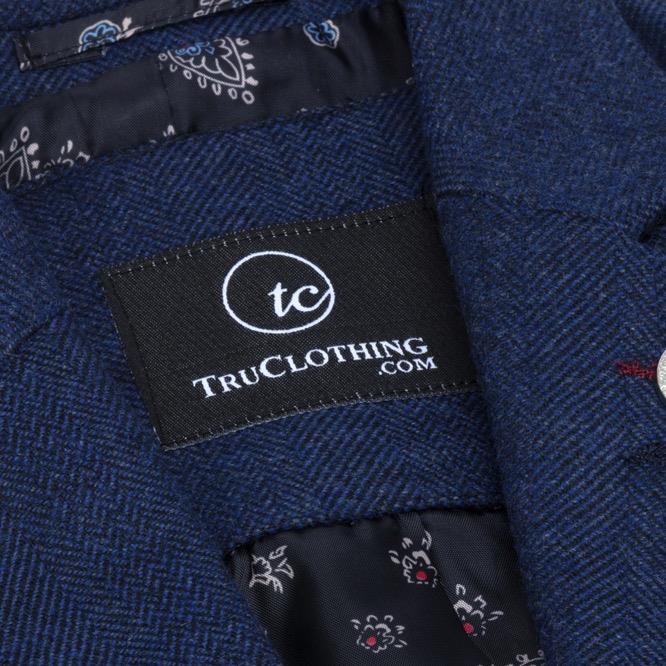 Ženski tvid blazer z vzorcem ribje kosti, temno moder, vintage, krojen, klasičen, eleganten