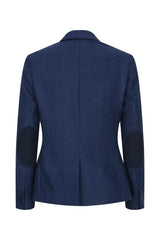 Ženski tvid blazer z vzorcem ribje kosti, temno moder, vintage, krojen, klasičen, eleganten
