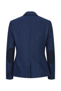 Ženski tvid blazer z vzorcem ribje kosti, temno moder, vintage, krojen, klasičen, eleganten
