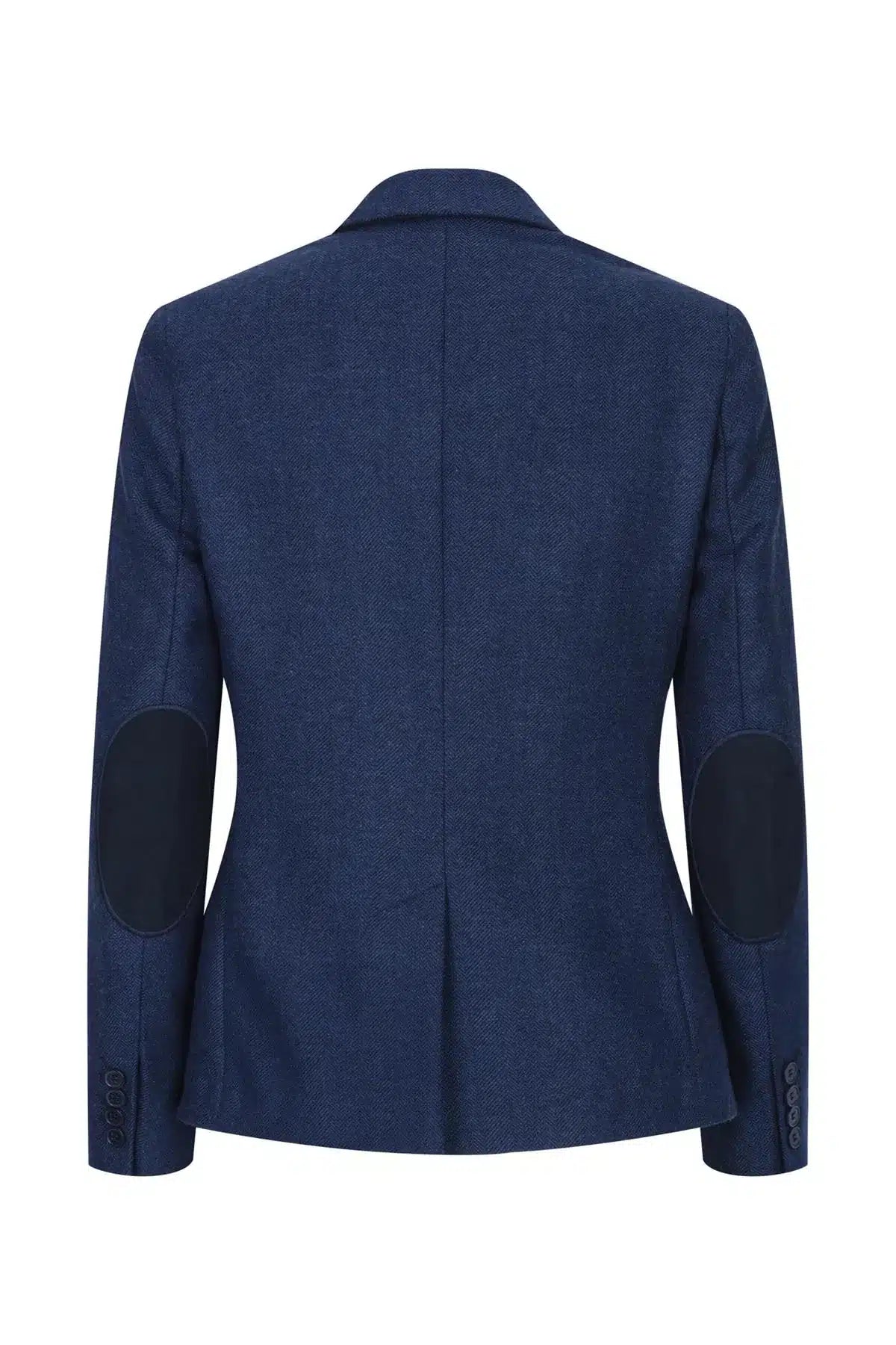 Ženski tvid blazer z vzorcem ribje kosti, temno moder, vintage, krojen, klasičen, eleganten