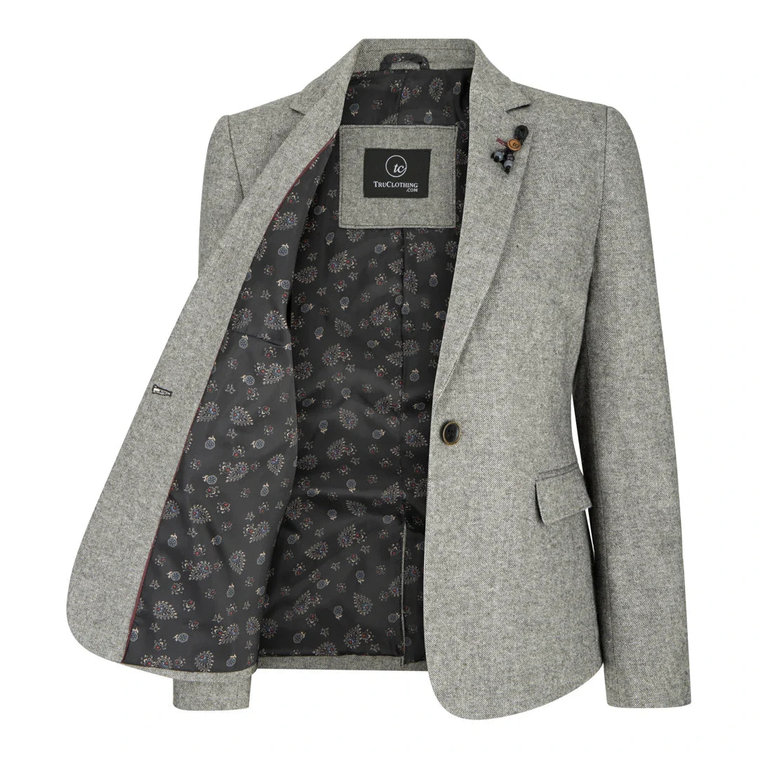 wsn03 - Ženski tvid siv blazer suknjič Elow Patch Peaky 1920s