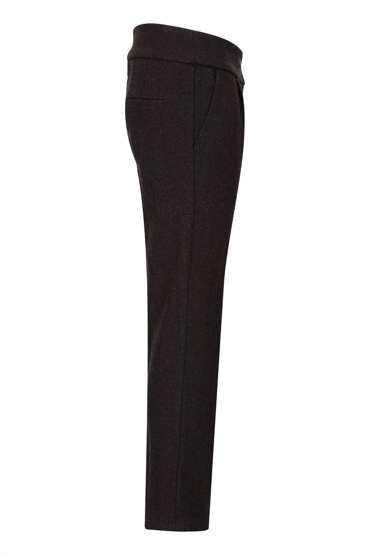 Ženske tvid hlače z vzorcem ribje kosti, rjave, vintage krojene, klasične elegantne, iz 20. let prejšnjega stoletja