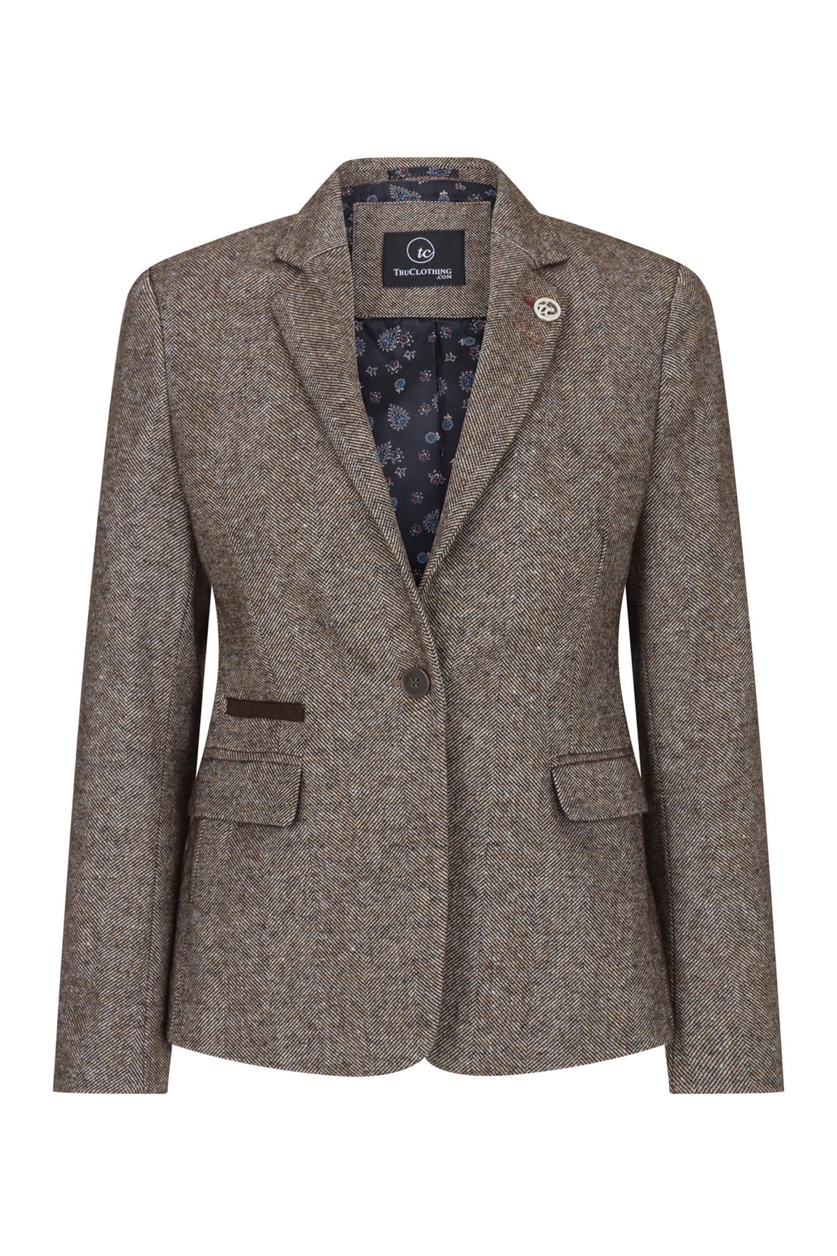 Ženski blazer, vintage blinderji iz 20. let prejšnjega stoletja, rjav, ribja kost, krojen kroj