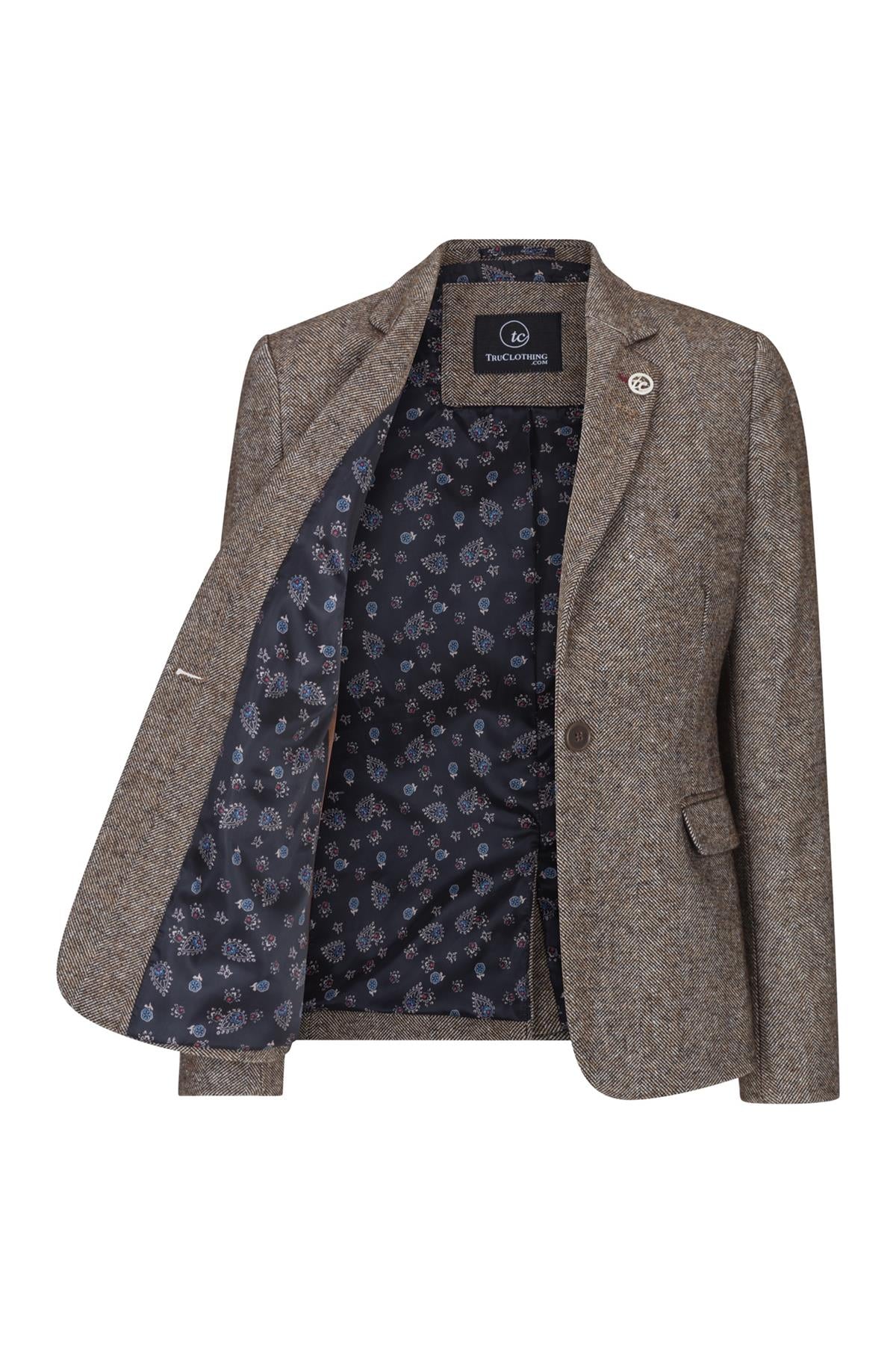 Ženski blazer, vintage blinderji iz 20. let prejšnjega stoletja, rjav, ribja kost, krojen kroj