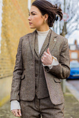 Ženski blazer, vintage blinderji iz 20. let prejšnjega stoletja, rjav, ribja kost, krojen kroj