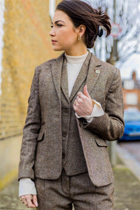 Ženski blazer, vintage blinderji iz 20. let prejšnjega stoletja, rjav, ribja kost, krojen kroj